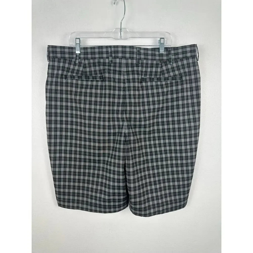 Greg Norman Men's Plaid Golf performance Shorts Grey Black Check Size 40